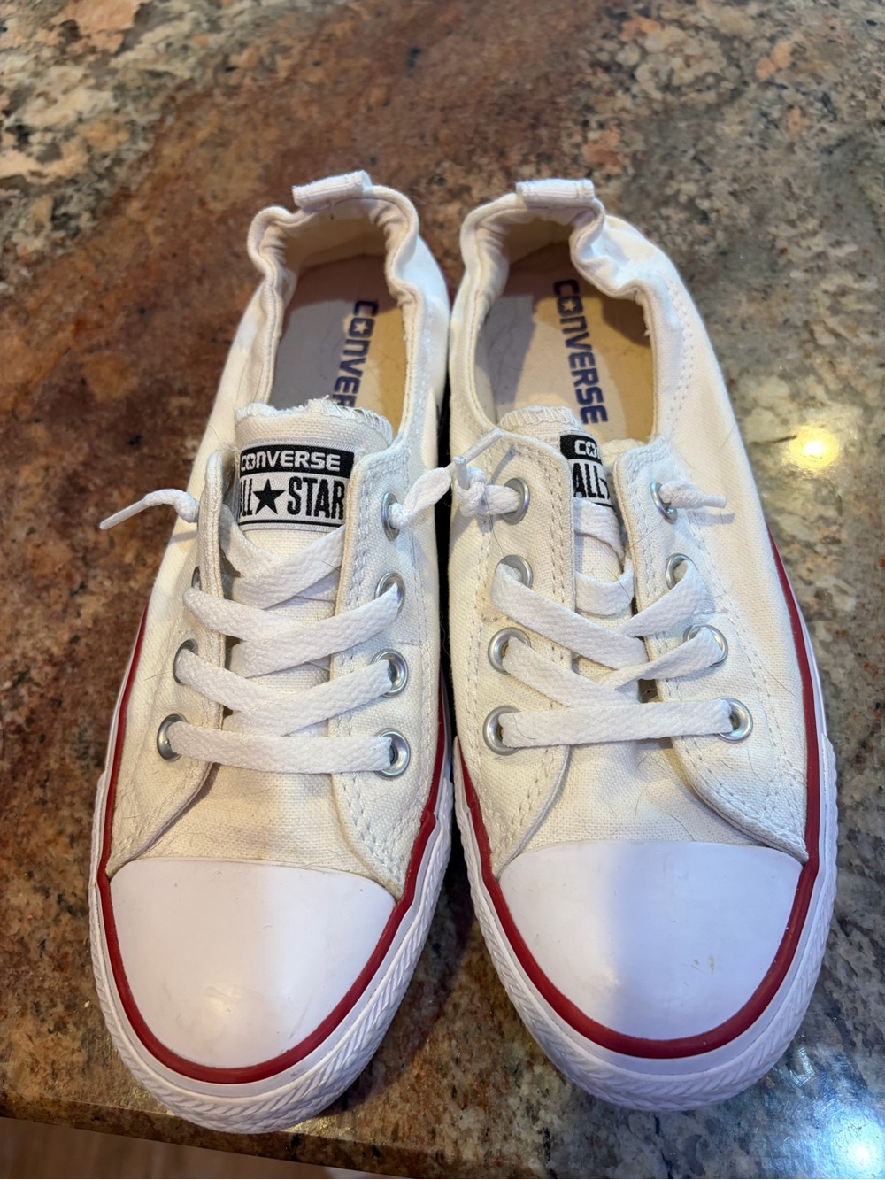Converse Womens White Low-Top Canvas Sneakers with Red Stripe